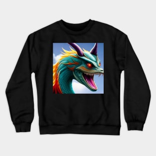 Cyan Dragon with Orange Mane and Purple Horns Crewneck Sweatshirt